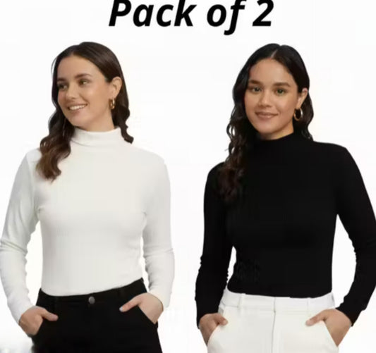 Combo Women Solid High Neck Wool Blend Black